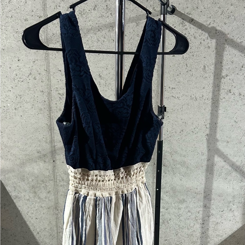 Navy Blue and Blue and White Striped Dress